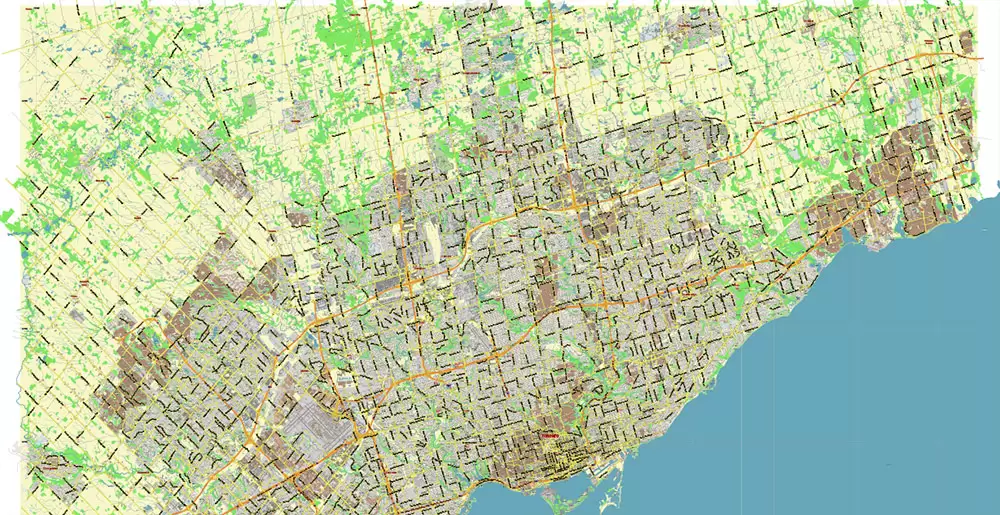 Toronto Canada PDF Vector Map: City Plan Low Detailed (for small print size) Street Map editable Adobe PDF in layers