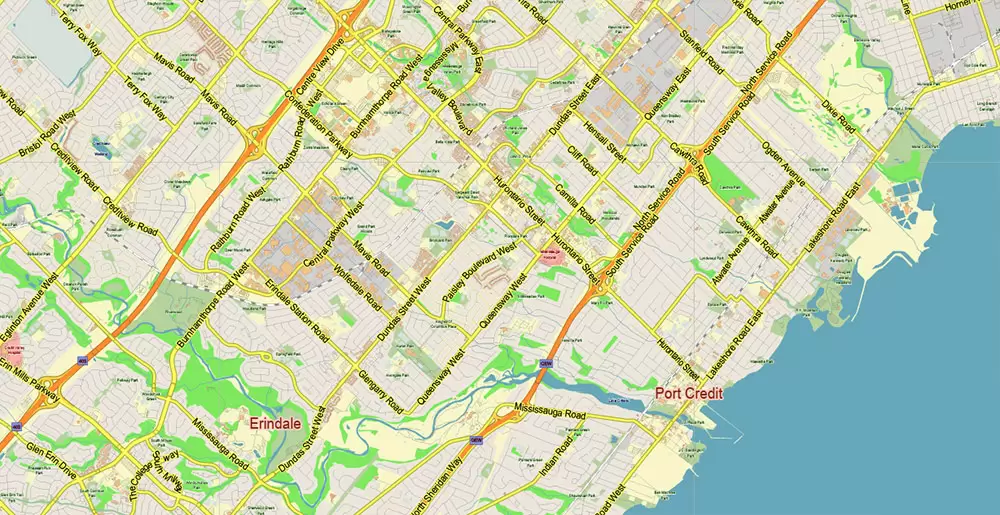 Toronto Canada PDF Vector Map: City Plan Low Detailed (for small print size) Street Map editable Adobe PDF in layers
