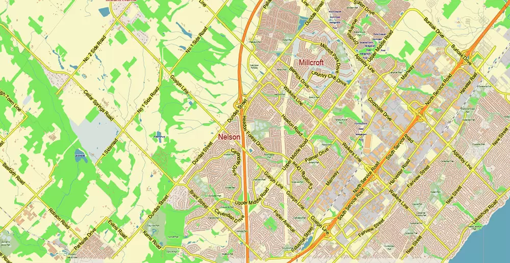 Toronto Canada PDF Vector Map: City Plan Low Detailed (for small print size) Street Map editable Adobe PDF in layers