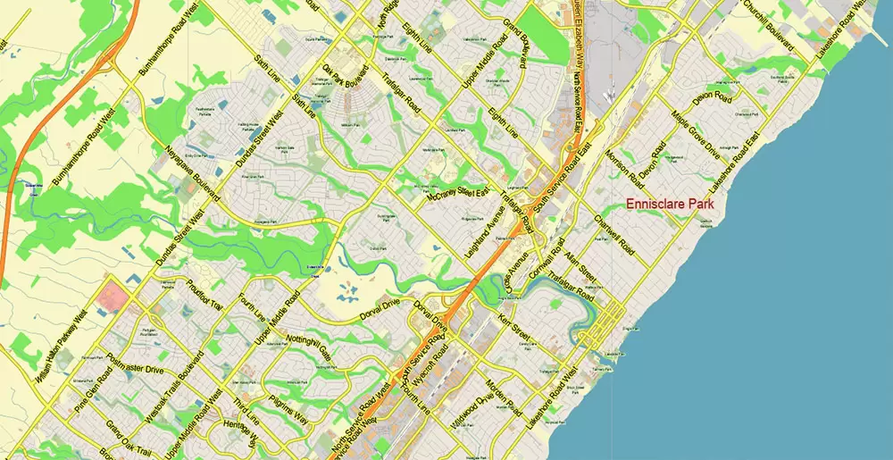 Toronto Canada PDF Vector Map: City Plan Low Detailed (for small print size) Street Map editable Adobe PDF in layers