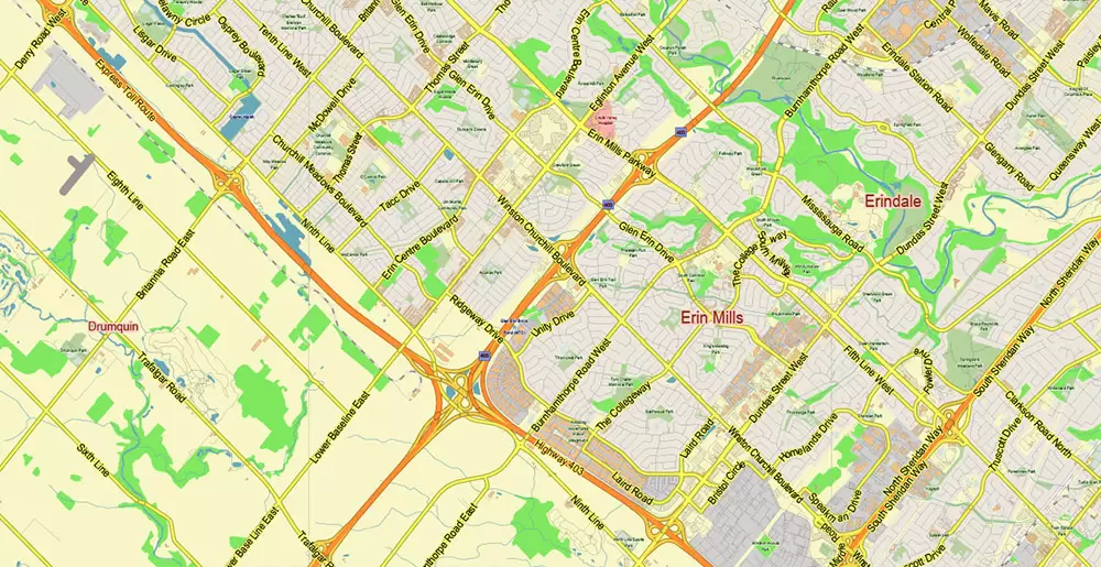 Toronto Canada PDF Vector Map: City Plan Low Detailed (for small print size) Street Map editable Adobe PDF in layers
