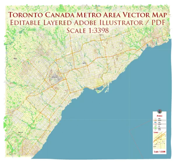 Toronto Canada Map Vector Exact High Detailed City Plan editable Adobe Illustrator Street Map in layers