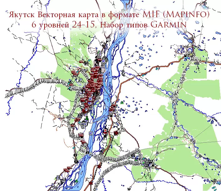 Якутск Россия Векторная Карта в формате MIF (MapInfo Interchange) + Shapefiles + PDF + Illustrator