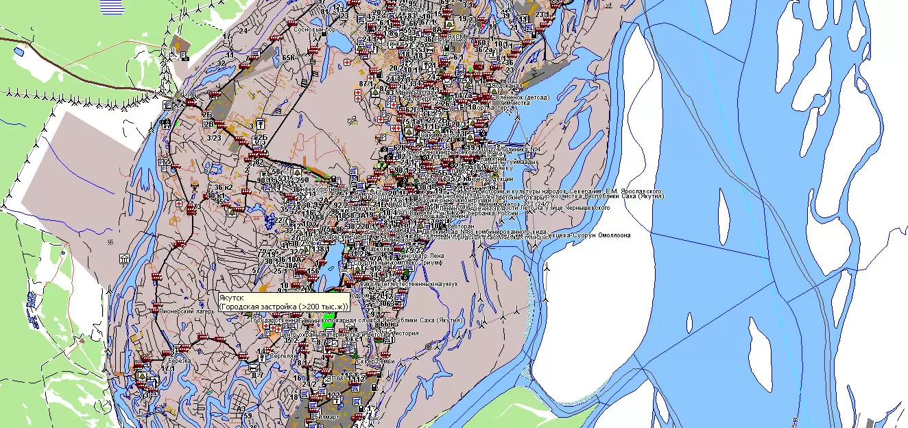 Якутск Россия Векторная Карта в формате MIF (MapInfo Interchange) + Shapefiles + PDF + Illustrator