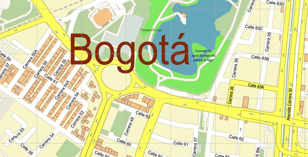 Bogota Colombia PDF City Vector Map Exact High Detailed editable Adobe PDF Street Map in layers