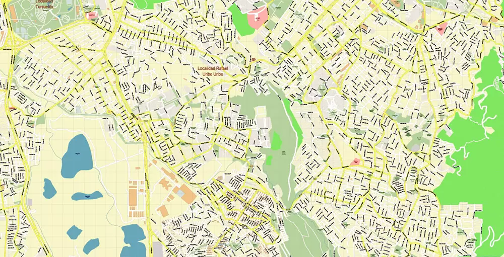 Bogota Colombia PDF City Vector Map Exact High Detailed editable Adobe PDF Street Map in layers