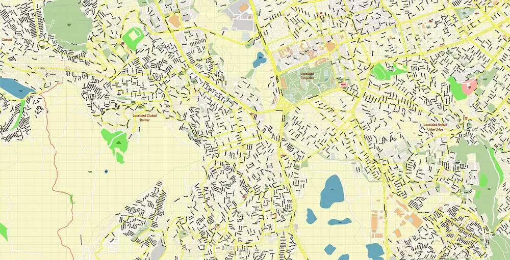 Bogota Colombia PDF City Vector Map Exact High Detailed editable Adobe PDF Street Map in layers