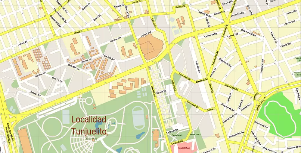 Bogota Colombia PDF City Vector Map Exact High Detailed editable Adobe PDF Street Map in layers