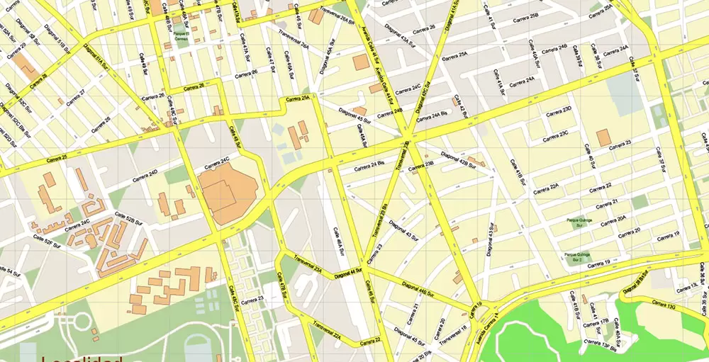 Bogota Colombia PDF City Vector Map Exact High Detailed editable Adobe PDF Street Map in layers