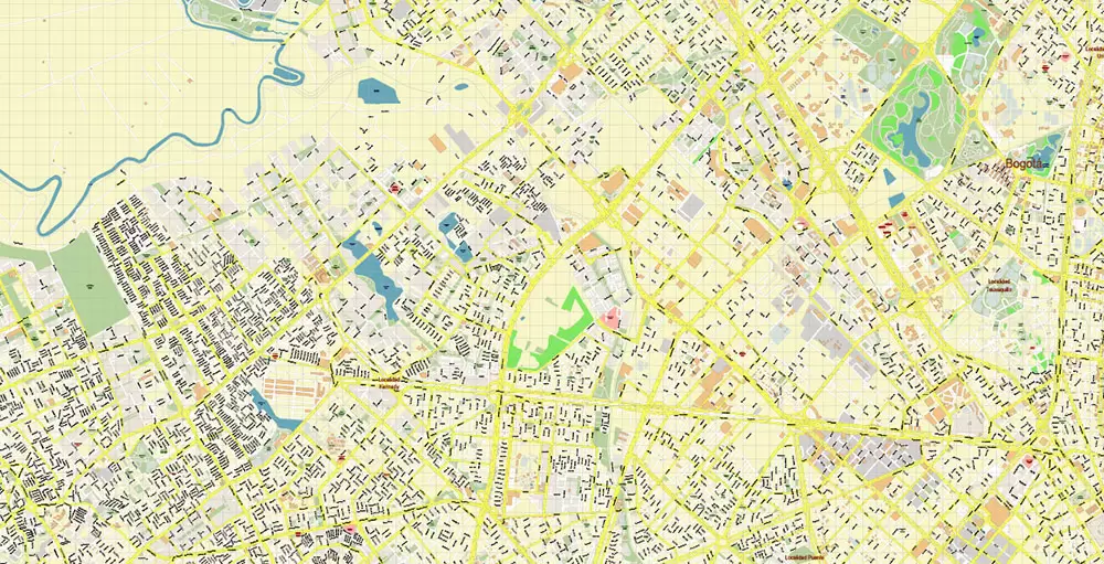Bogota Colombia PDF City Vector Map Exact High Detailed editable Adobe PDF Street Map in layers