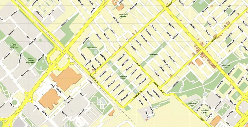 Bogota Colombia PDF City Vector Map Exact High Detailed editable Adobe PDF Street Map in layers