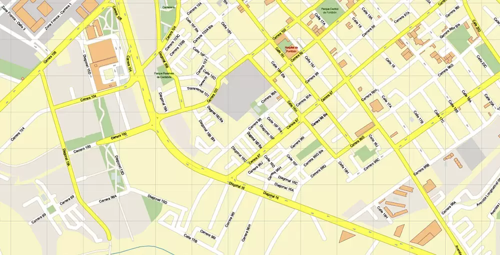 Bogota Colombia PDF City Vector Map Exact High Detailed editable Adobe PDF Street Map in layers