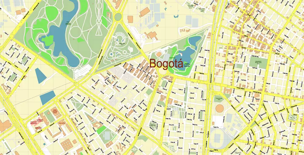 Bogota Colombia PDF City Vector Map Exact High Detailed editable Adobe PDF Street Map in layers