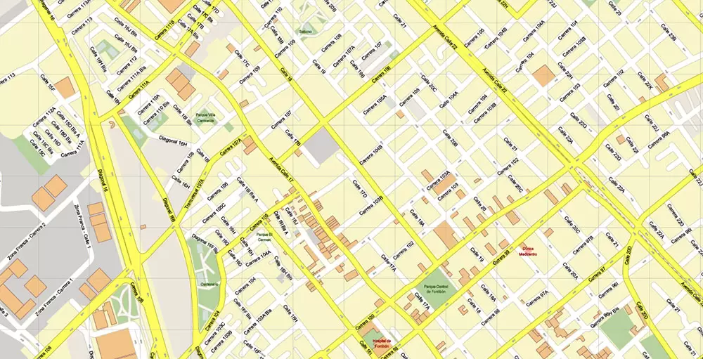 Bogota Colombia PDF City Vector Map Exact High Detailed editable Adobe PDF Street Map in layers