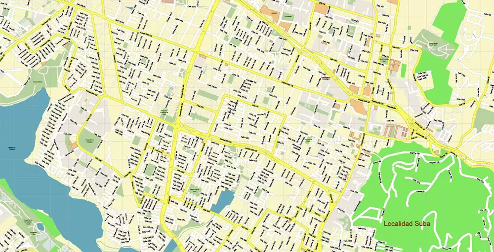 Bogota Colombia PDF City Vector Map Exact High Detailed editable Adobe PDF Street Map in layers
