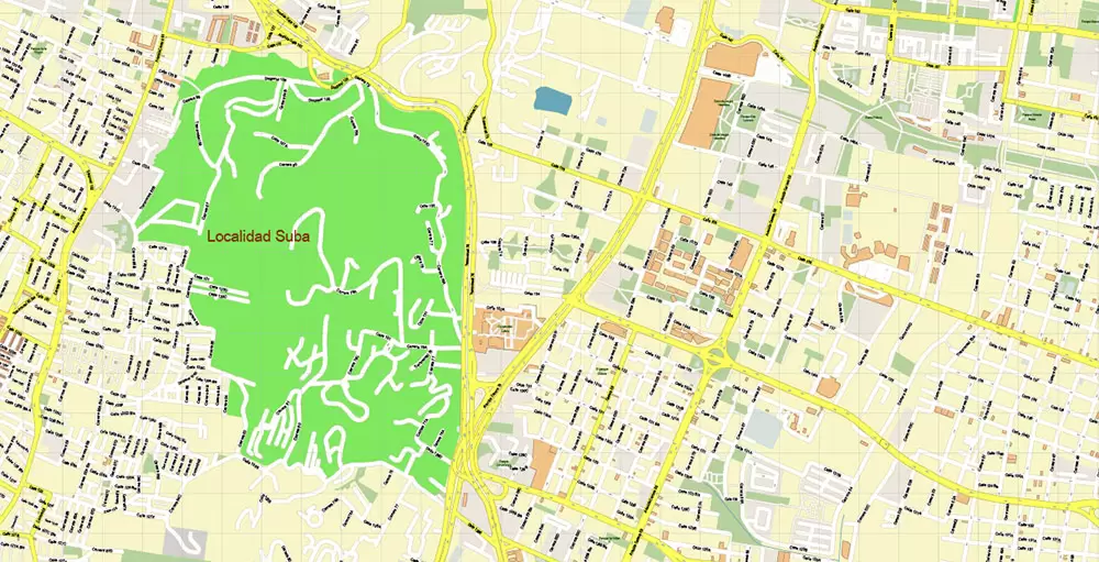 Bogota Colombia PDF City Vector Map Exact High Detailed editable Adobe PDF Street Map in layers