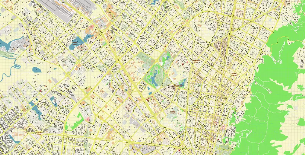 Bogota Colombia PDF City Vector Map Exact High Detailed editable Adobe PDF Street Map in layers