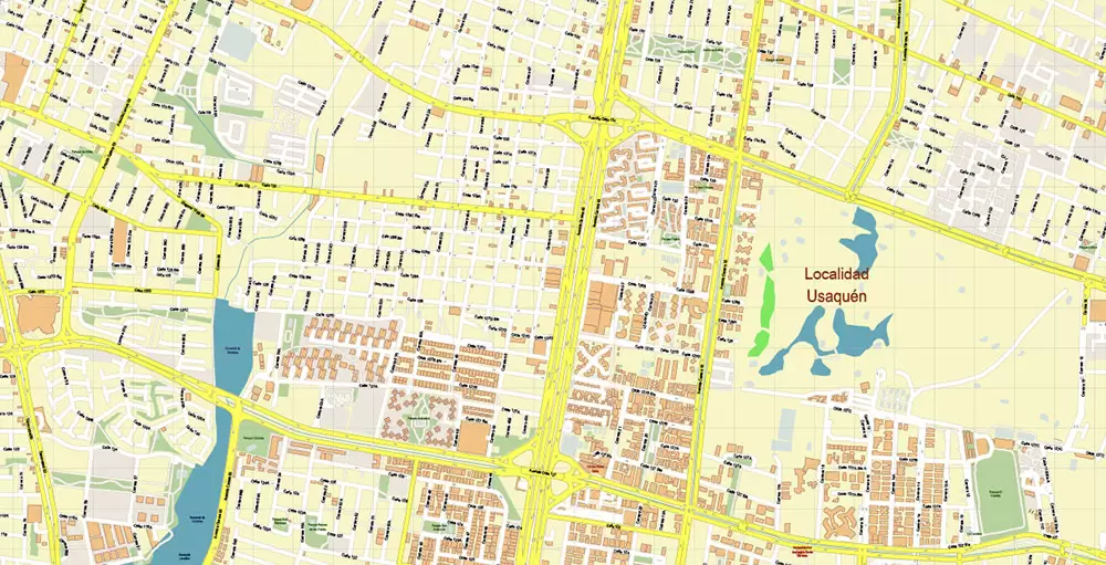Bogota Colombia PDF City Vector Map Exact High Detailed editable Adobe PDF Street Map in layers