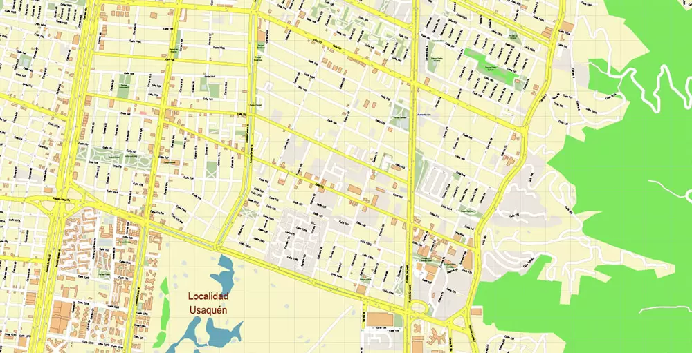 Bogota Colombia PDF City Vector Map Exact High Detailed editable Adobe PDF Street Map in layers