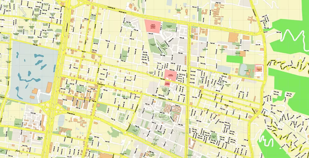Bogota Colombia PDF City Vector Map Exact High Detailed editable Adobe PDF Street Map in layers