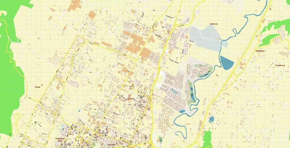 Bogota Colombia PDF City Vector Map Exact High Detailed editable Adobe PDF Street Map in layers