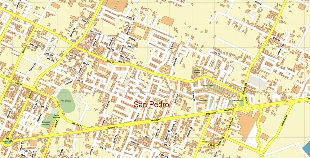 Bogota Colombia PDF City Vector Map Exact High Detailed editable Adobe PDF Street Map in layers