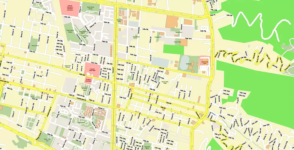 Bogota Colombia PDF City Vector Map Exact High Detailed editable Adobe PDF Street Map in layers