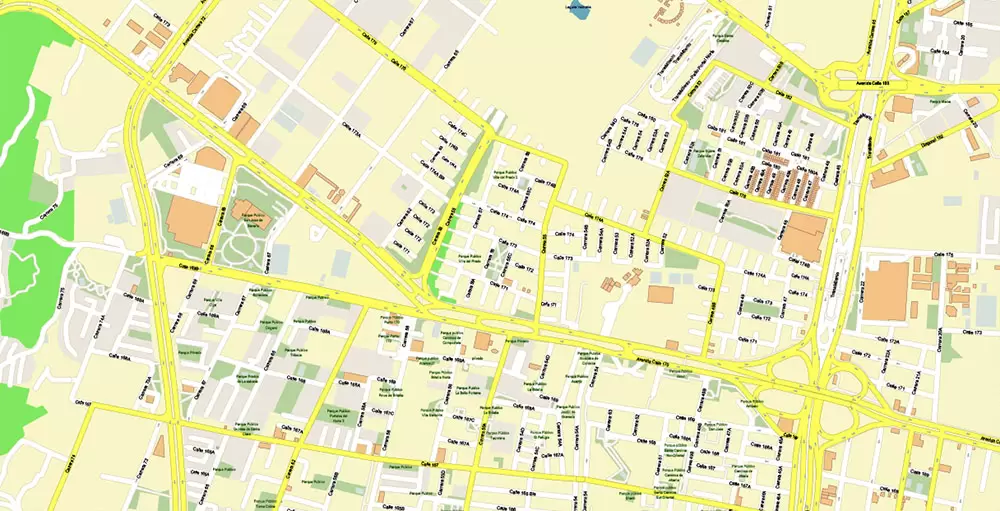 Bogota Colombia PDF City Vector Map Exact High Detailed editable Adobe PDF Street Map in layers