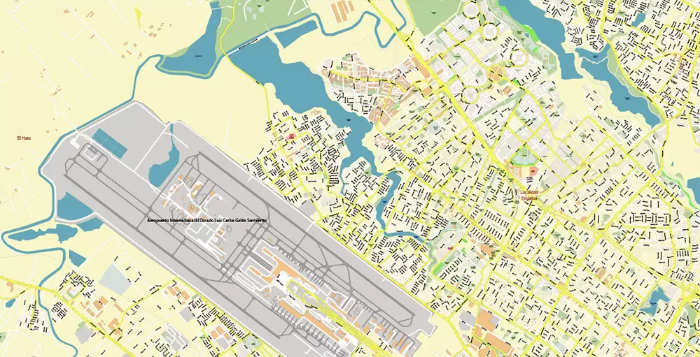 Bogota Colombia PDF City Vector Map Exact High Detailed editable Adobe PDF Street Map in layers