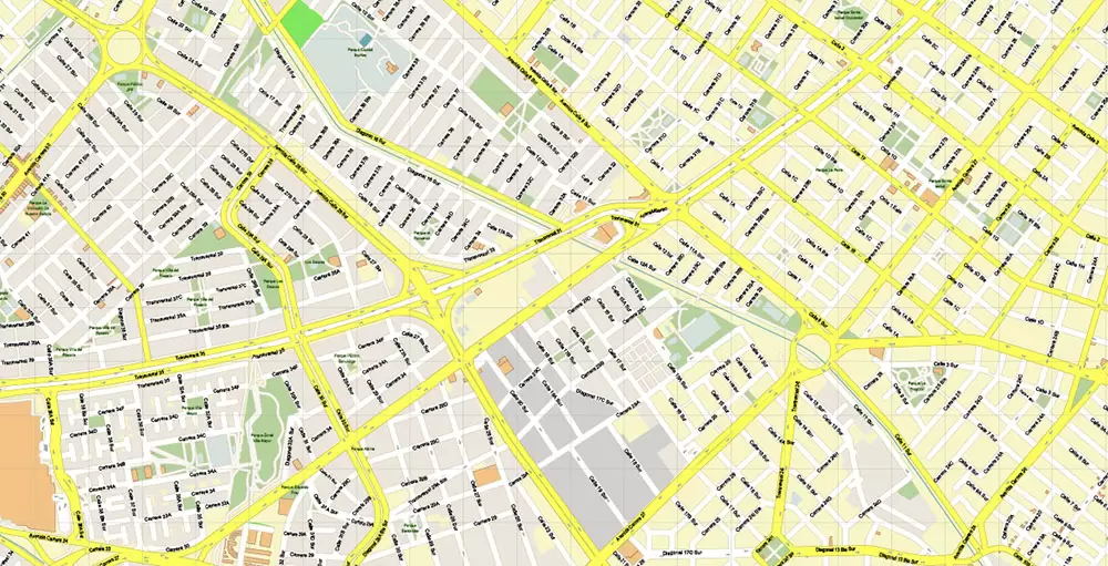 Bogota Colombia PDF City Vector Map Exact High Detailed editable Adobe PDF Street Map in layers