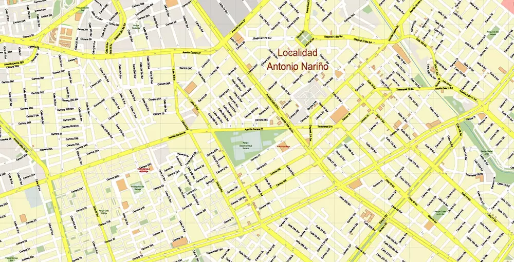Bogota Colombia PDF City Vector Map Exact High Detailed editable Adobe PDF Street Map in layers