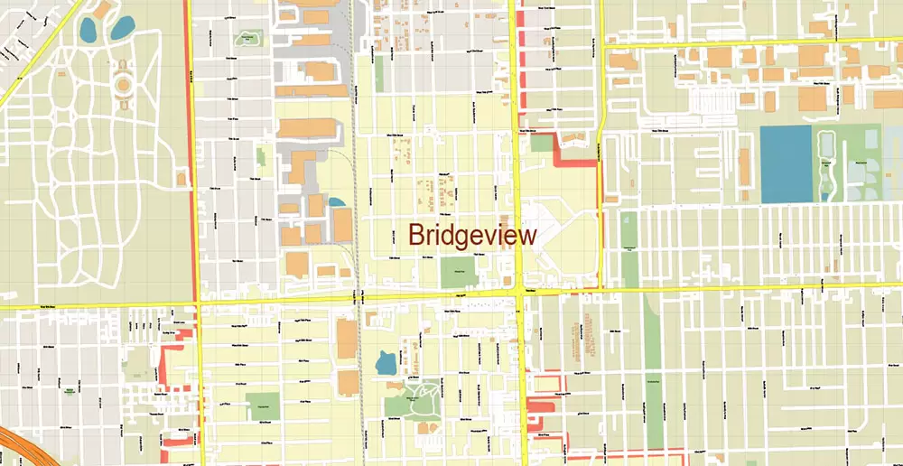 Bridgeview Illinois Chicago US City Vector Map Exact High Detailed editable Adobe Illustrator Street Map in layers