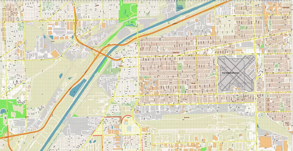 Bridgeview Illinois Chicago US City Vector Map Exact High Detailed editable Adobe Illustrator Street Map in layers