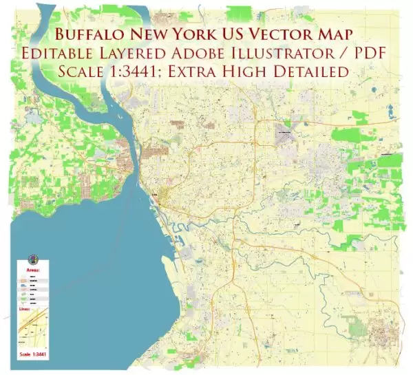 Buffalo New York US City Vector Map Exact High Detailed editable Adobe Illustrator Street Map in layers