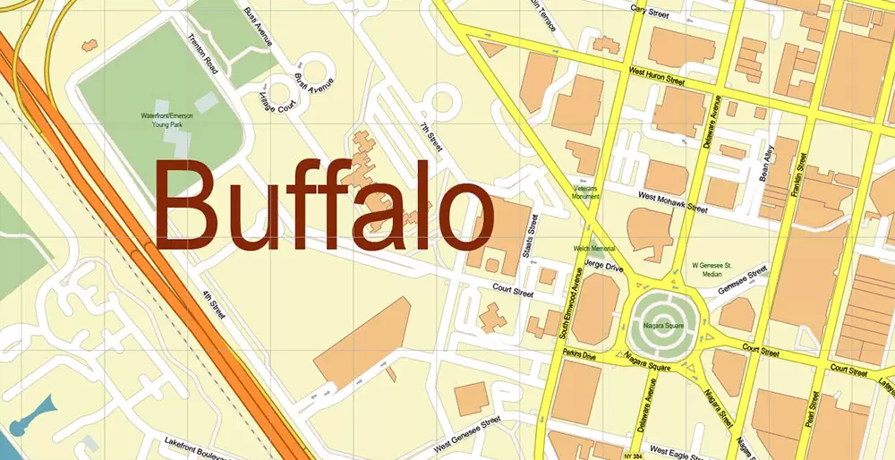 Buffalo New York US City Vector PDF Map Exact High Detailed editable Adobe PDF Street Map in layers