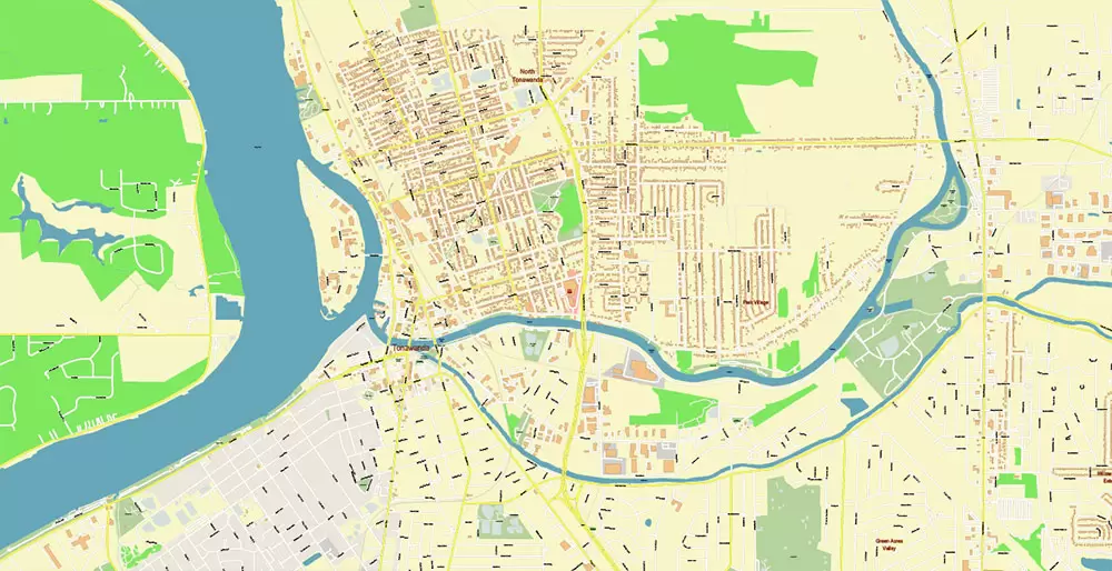 Buffalo New York US City Vector PDF Map Exact High Detailed editable Adobe PDF Street Map in layers