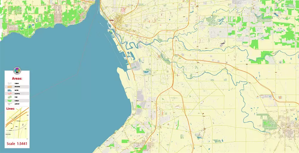 Buffalo New York US City Vector PDF Map Exact High Detailed editable Adobe PDF Street Map in layers