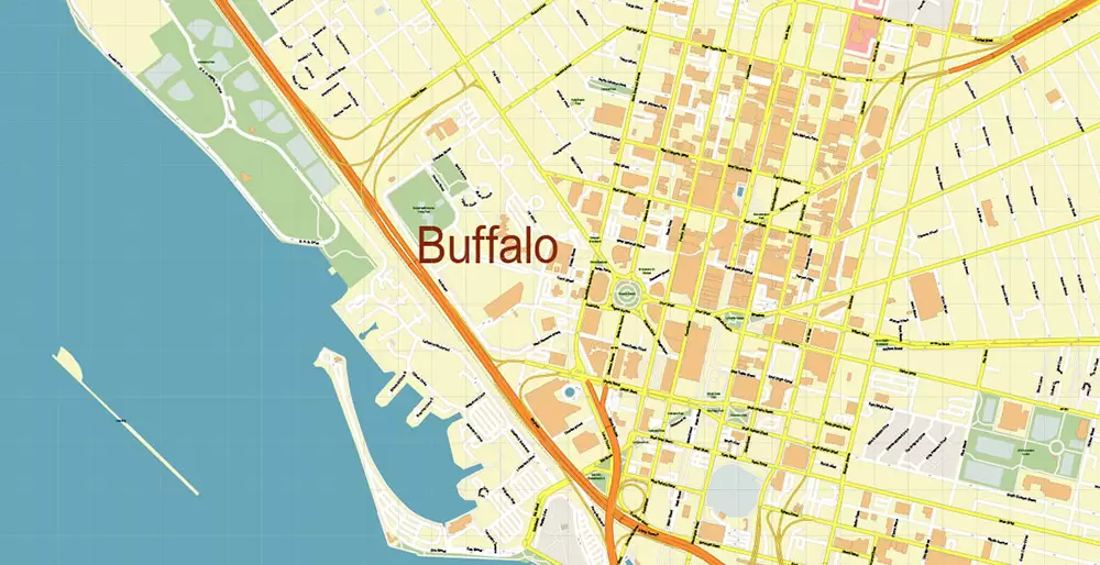 Buffalo New York US City Vector PDF Map Exact High Detailed editable Adobe PDF Street Map in layers