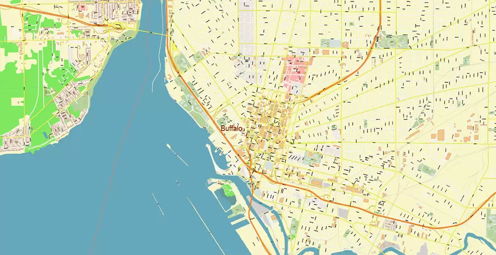 Buffalo New York US City Vector PDF Map Exact High Detailed editable Adobe PDF Street Map in layers