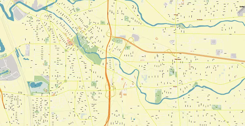 Buffalo New York US City Vector PDF Map Exact High Detailed editable Adobe PDF Street Map in layers
