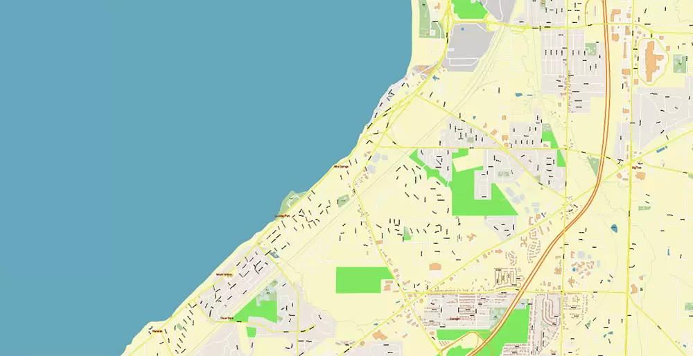 Buffalo New York US City Vector PDF Map Exact High Detailed editable Adobe PDF Street Map in layers