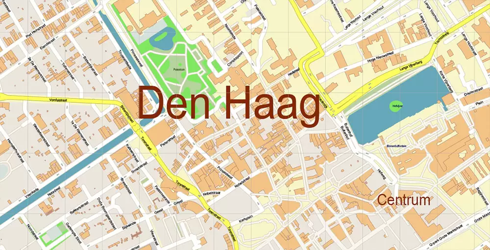Den Haag (The Hague) + Delft Netherlands PDF City Vector Map Exact High Detailed editable Adobe PDF Street Map in layers
