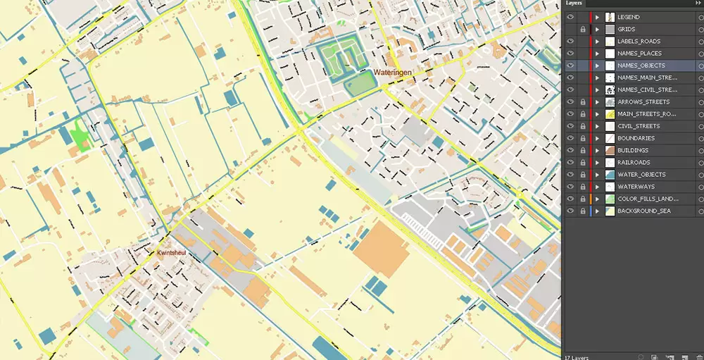 Den Haag (The Hague) + Delft Netherlands PDF City Vector Map Exact High Detailed editable Adobe PDF Street Map in layers