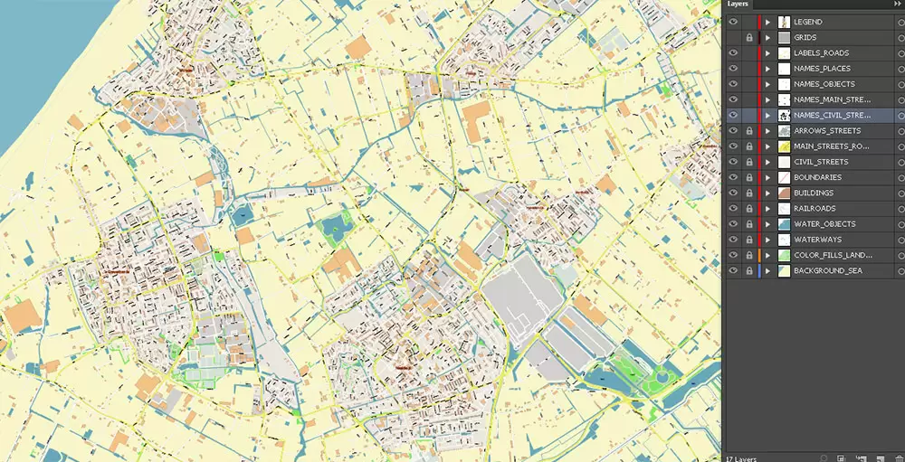 Den Haag (The Hague) + Delft Netherlands PDF City Vector Map Exact High Detailed editable Adobe PDF Street Map in layers
