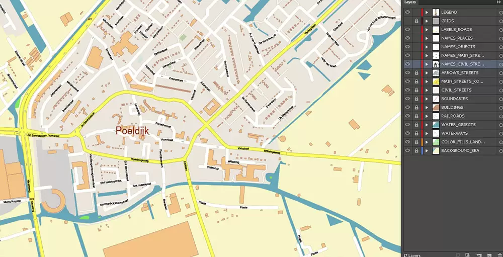 Den Haag (The Hague) + Delft Netherlands PDF City Vector Map Exact High Detailed editable Adobe PDF Street Map in layers