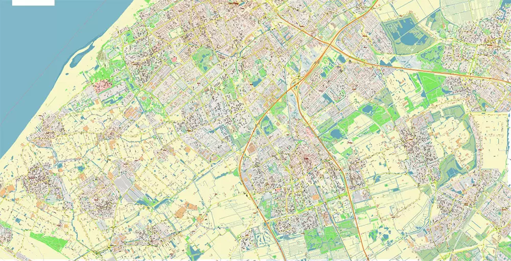 Den Haag (The Hague) + Delft Netherlands PDF City Vector Map Exact High Detailed editable Adobe PDF Street Map in layers