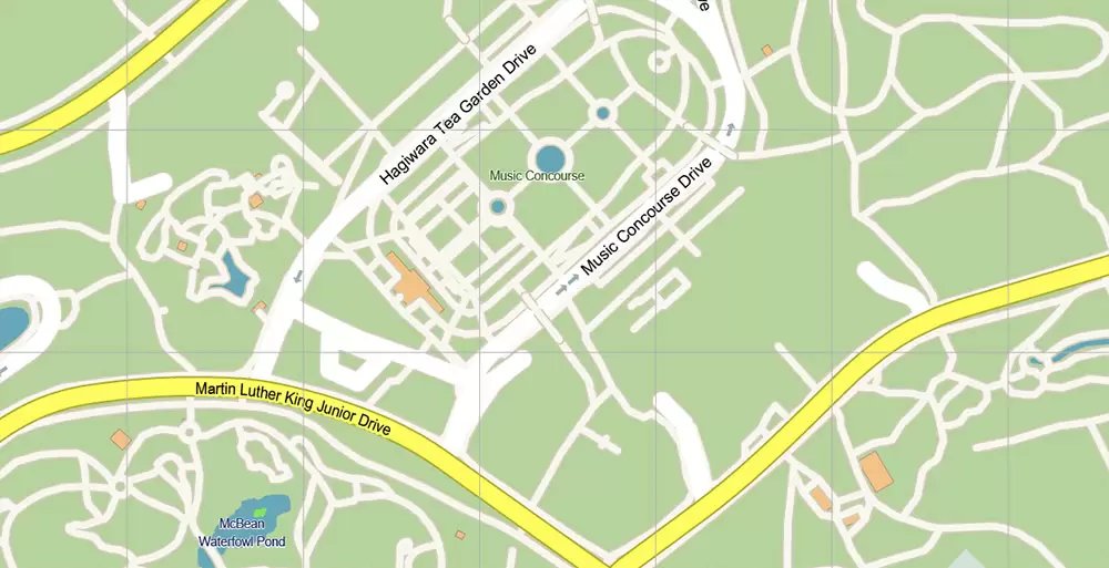 Golden Gate Park San Francisco US City Vector Map Exact High Detailed editable Adobe Illustrator Street Map in layers