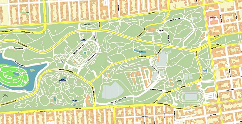 Golden Gate Park San Francisco US City Vector Map Exact High Detailed editable Adobe Illustrator Street Map in layers