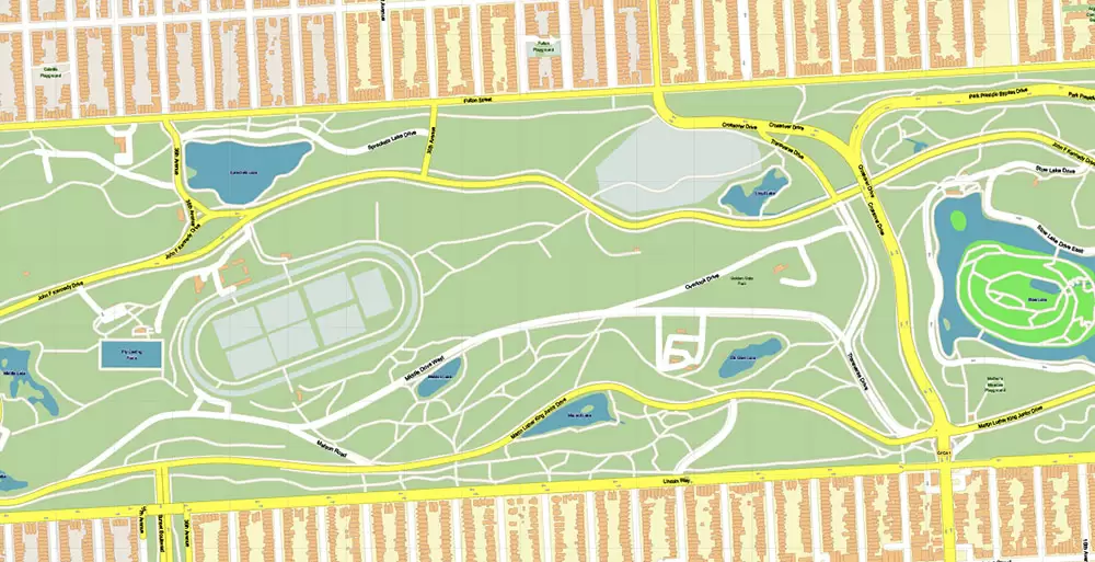 Golden Gate Park San Francisco US City Vector Map Exact High Detailed editable Adobe Illustrator Street Map in layers