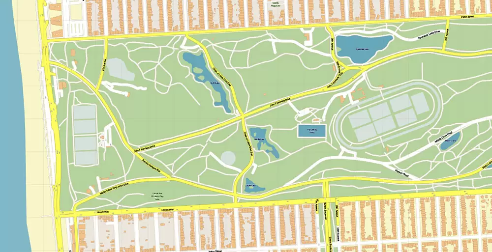Golden Gate Park San Francisco US City Vector Map Exact High Detailed editable Adobe Illustrator Street Map in layers